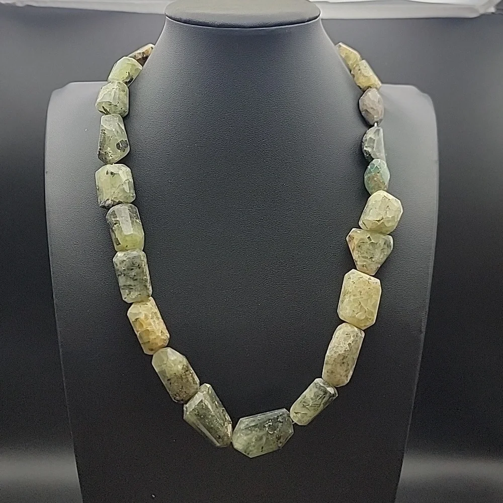 Faceted Agate Prehnite 734 Cts Beaded Natural Gemstone Necklace Unisex Crystal